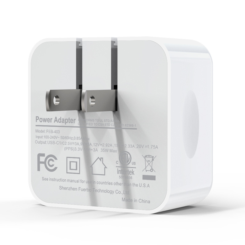 Picture of GAN35W dual C charger head suitable for Apple 14/15 fast charging American standard dual port gallium nitride mobile phone charging head